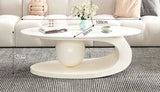 Italian Light Luxury Coffee Table for Office High-end Rock Board Smooth Tables Cream Style Unique Oval Side Table for Apartment