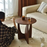 Nordic Solid Wood Sofa Side Coffee Table Corner Living Room Round Small Apartment Household Black Walnut Wooden Round Tables