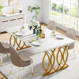 Tribesigns 63-Inch Rectangular Dining Table for 4 to 6, Modern Kitchen Table with Faux Marble Table Top, White Dinner Tables