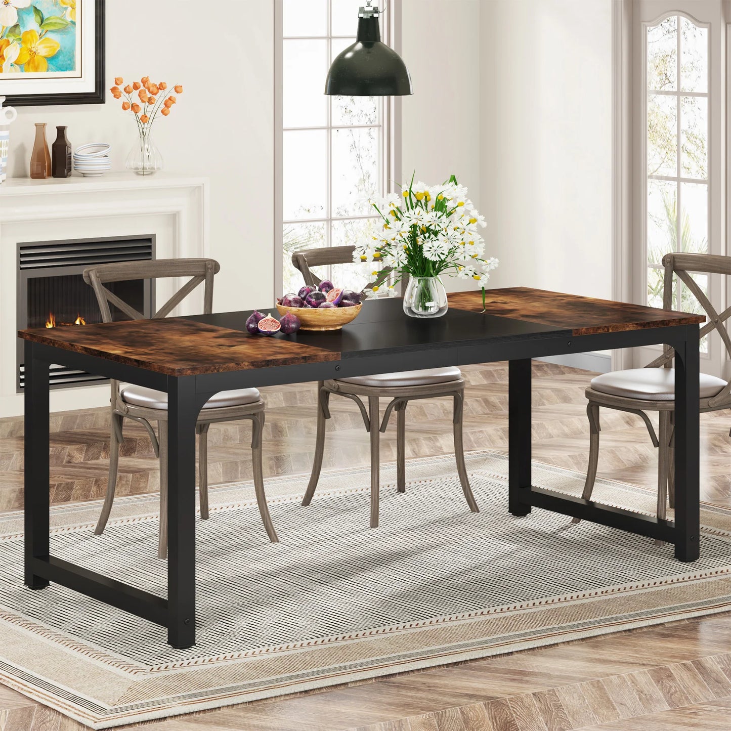 Tribesigns Dining Table, Industrial Kitchen Table for 6-8 Person, Rectangular Dinner Table for Dining Room