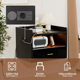 Wall-Mounted Floating Nightstand One Layer Drawer Bedside Table With  1AC Outlet/2USB LED Light Black
