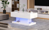 High Gloss Lift Tea Table LED Coffee Table 100x50x45cm With LED Lighting Storage Space Half-lift Table Top And Side-sliding
