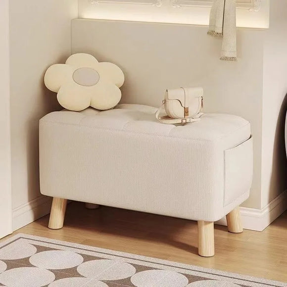 shoe change stool at home door, simple small square stool with solid wood, small bench in living room, coffee table stool