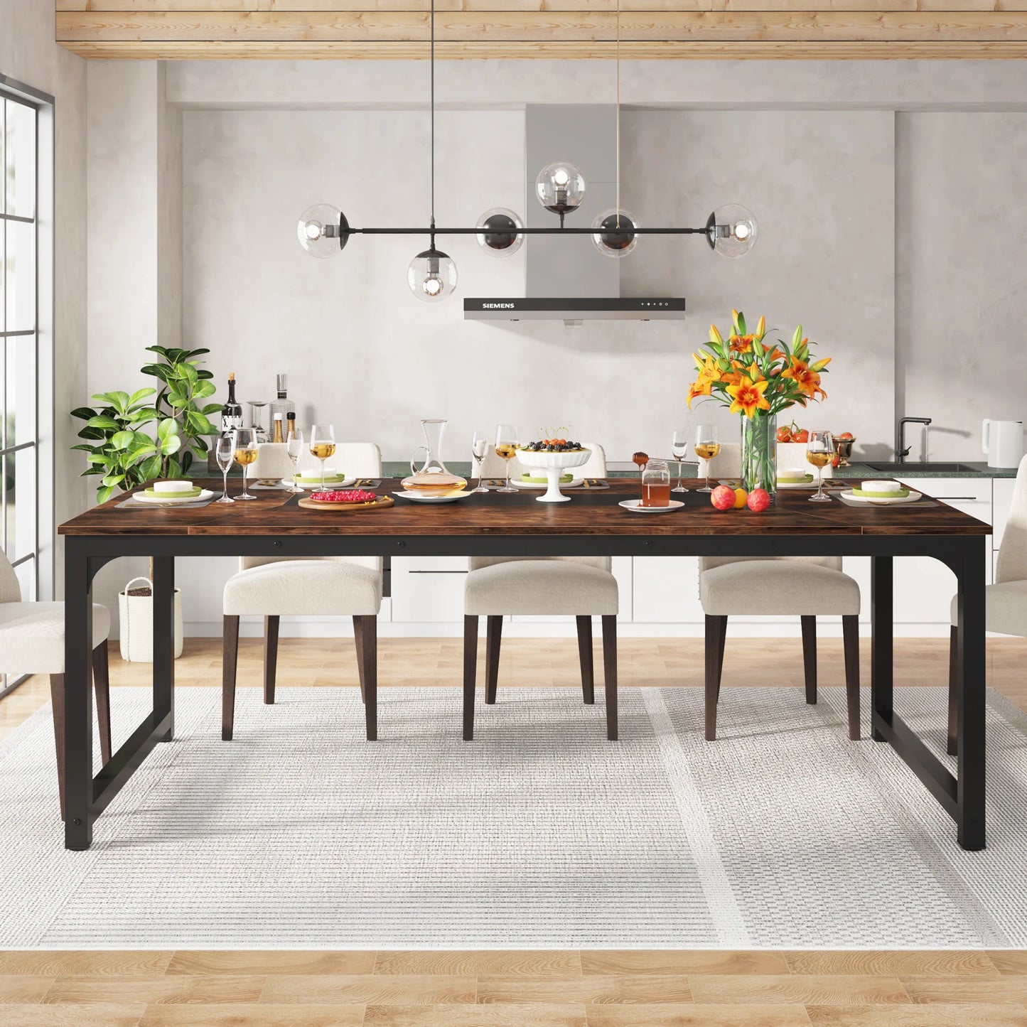 Tribesigns Dining Table, Industrial Kitchen Table for 6-8 Person, Rectangular Dinner Table for Dining Room