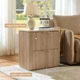 Fluted Nightstand, Night Stand Farmhouse with 2 Drawers, End Table with Faux Marble-Look Top, Bedside Table for Bedroom, Living