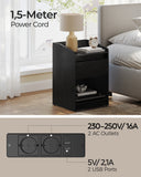 Hzuaneri Bedside Table with LED Light, Bedside Cabinet with Charging Station, 1 Storage Drawer Nightstand for Bedroom