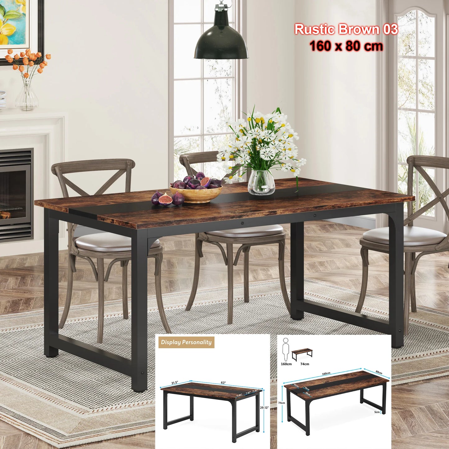 Tribesigns Dining Table, Industrial Kitchen Table for 6-8 Person, Rectangular Dinner Table for Dining Room