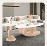Italian Light Luxury Coffee Table for Office High-end Rock Board Smooth Tables Cream Style Unique Oval Side Table for Apartment