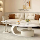 Italian Light Luxury Coffee Table for Office High-end Rock Board Smooth Tables Cream Style Unique Oval Side Table for Apartment