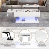 High Gloss Lift Tea Table LED Coffee Table 100x50x45cm With LED Lighting Storage Space Half-lift Table Top And Side-sliding