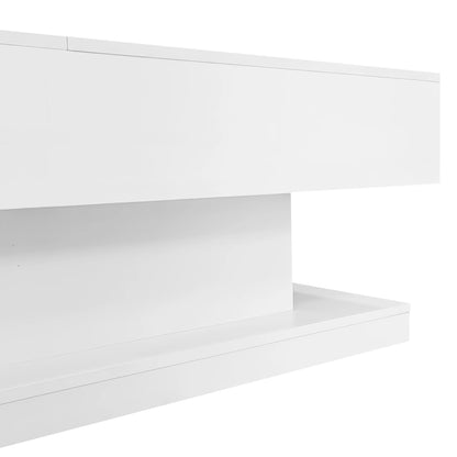 High Gloss Lift Tea Table LED Coffee Table 100x50x45cm With LED Lighting Storage Space Half-lift Table Top And Side-sliding