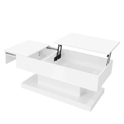 High Gloss Lift Tea Table LED Coffee Table 100x50x45cm With LED Lighting Storage Space Half-lift Table Top And Side-sliding