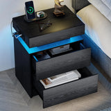 LIKIMIO Night Stand with Charging Station, Modern Nightstand with LED Light and Drawers, Bedside Tables/End Table for Bedroom