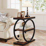 End Table with 3 Storage Shelves, Industrial Small Sofa Side Table, Slim Nightstand and Bedside Table