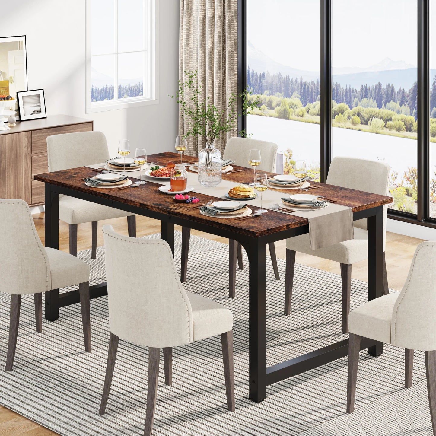 Tribesigns Dining Table, Industrial Kitchen Table for 6-8 Person, Rectangular Dinner Table for Dining Room