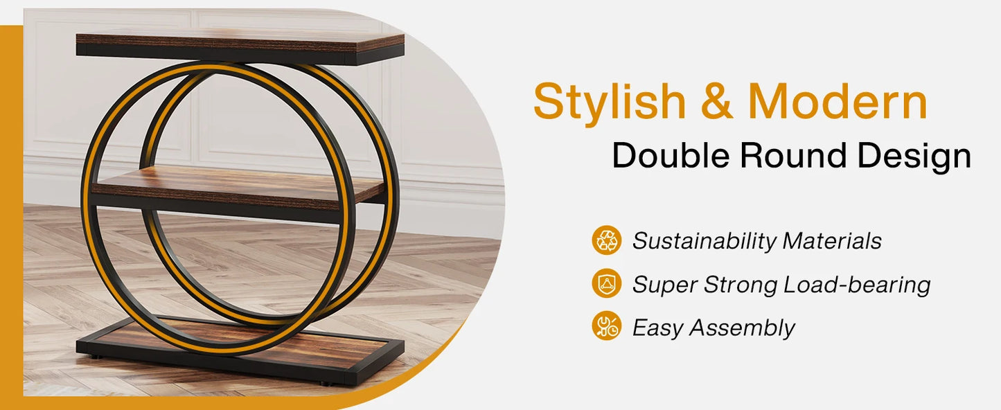 End Table with 3 Storage Shelves, Industrial Small Sofa Side Table, Slim Nightstand and Bedside Table