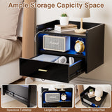 Wall-Mounted Floating Nightstand One Layer Drawer Bedside Table With  1AC Outlet/2USB LED Light Black
