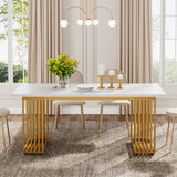 Tribesigns 63-Inch Rectangular Dining Table for 4 to 6, Modern Kitchen Table with Faux Marble Table Top, White Dinner Tables