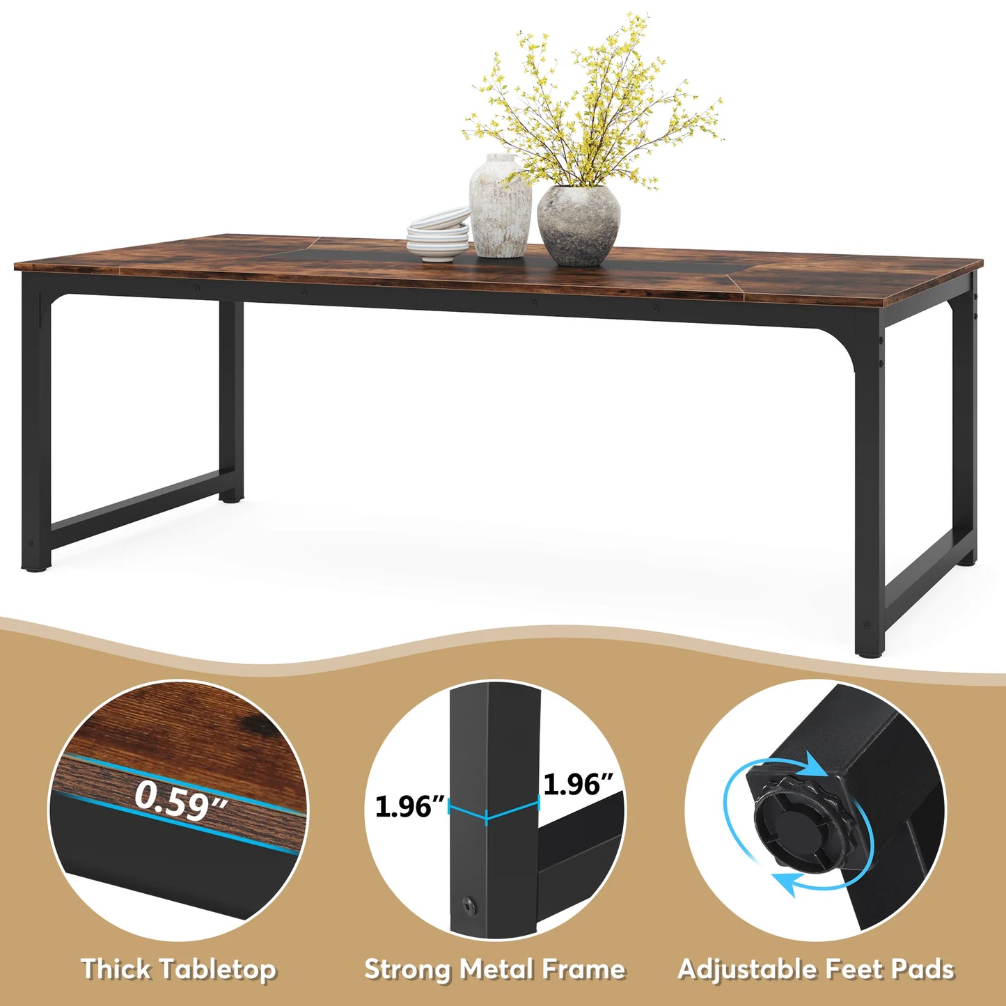 Tribesigns Dining Table, Industrial Kitchen Table for 6-8 Person, Rectangular Dinner Table for Dining Room