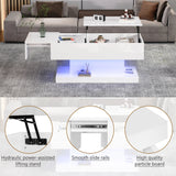 High Gloss Lift Tea Table LED Coffee Table 100x50x45cm With LED Lighting Storage Space Half-lift Table Top And Side-sliding