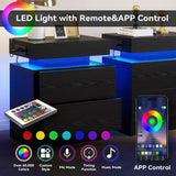 LIKIMIO Night Stand with Charging Station, Modern Nightstand with LED Light and Drawers, Bedside Tables/End Table for Bedroom