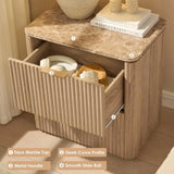 Fluted Nightstand, Night Stand Farmhouse with 2 Drawers, End Table with Faux Marble-Look Top, Bedside Table for Bedroom, Living