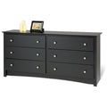 Bedroom Dresser in Black Finish with 6 Drawers and Metal Knobs