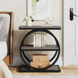 End Table with 3 Storage Shelves, Industrial Small Sofa Side Table, Slim Nightstand and Bedside Table