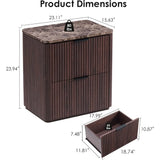 Faux Marble Top Solid Wood Nightstand with Drawers, Curved Corners, Metal Handles, Modern Bedside Table
