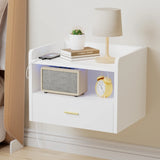 Wall-Mounted Floating Nightstand One Layer Drawer Bedside Table With  1AC Outlet/2USB LED Light Black