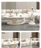 Italian Light Luxury Coffee Table for Office High-end Rock Board Smooth Tables Cream Style Unique Oval Side Table for Apartment