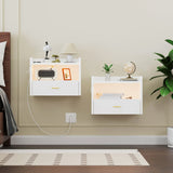 Wall-Mounted Floating Nightstand One Layer Drawer Bedside Table With  1AC Outlet/2USB LED Light Black