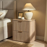 Fluted Nightstand, Night Stand Farmhouse with 2 Drawers, End Table with Faux Marble-Look Top, Bedside Table for Bedroom, Living