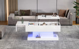 High Gloss Lift Tea Table LED Coffee Table 100x50x45cm With LED Lighting Storage Space Half-lift Table Top And Side-sliding