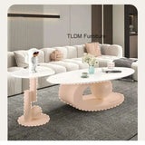 Italian Light Luxury Coffee Table for Office High-end Rock Board Smooth Tables Cream Style Unique Oval Side Table for Apartment