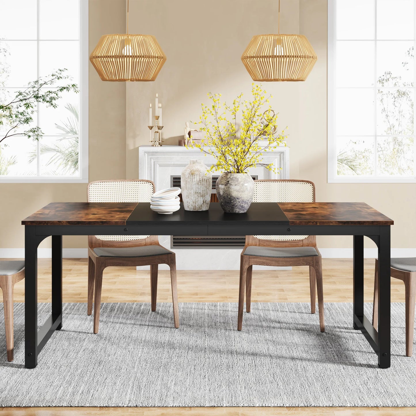 Tribesigns Dining Table, Industrial Kitchen Table for 6-8 Person, Rectangular Dinner Table for Dining Room