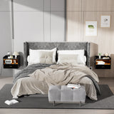 Wall-Mounted Floating Nightstand One Layer Drawer Bedside Table With  1AC Outlet/2USB LED Light Black