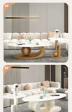 Italian Light Luxury Coffee Table for Office High-end Rock Board Smooth Tables Cream Style Unique Oval Side Table for Apartment