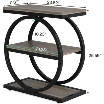 End Table with 3 Storage Shelves, Industrial Small Sofa Side Table, Slim Nightstand and Bedside Table
