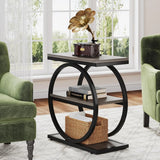 End Table with 3 Storage Shelves, Industrial Small Sofa Side Table, Slim Nightstand and Bedside Table