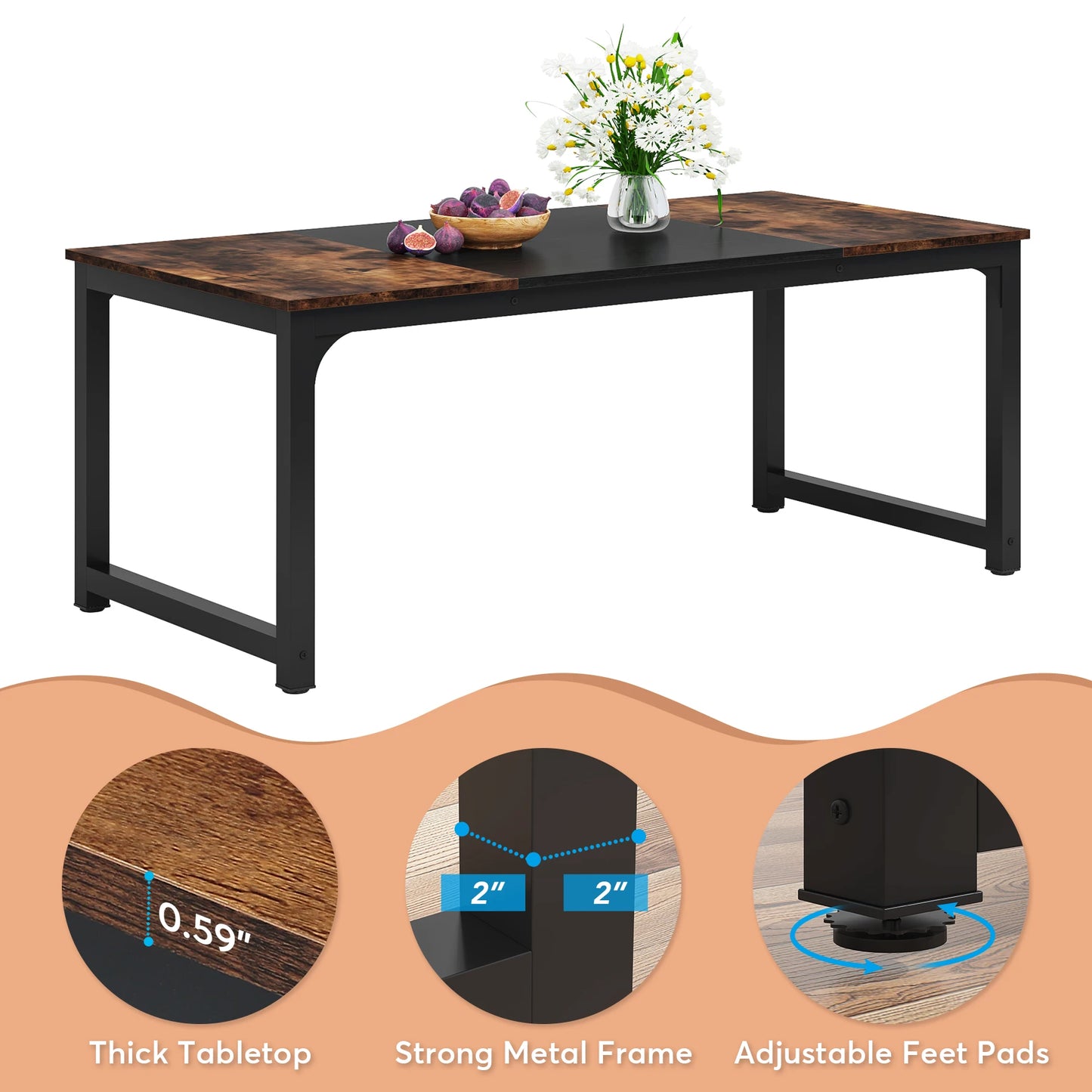 Tribesigns Dining Table, Industrial Kitchen Table for 6-8 Person, Rectangular Dinner Table for Dining Room