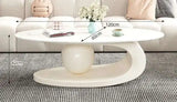 Italian Light Luxury Coffee Table for Office High-end Rock Board Smooth Tables Cream Style Unique Oval Side Table for Apartment