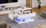 High Gloss Lift Tea Table LED Coffee Table 100x50x45cm With LED Lighting Storage Space Half-lift Table Top And Side-sliding