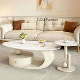 Italian Light Luxury Coffee Table for Office High-end Rock Board Smooth Tables Cream Style Unique Oval Side Table for Apartment