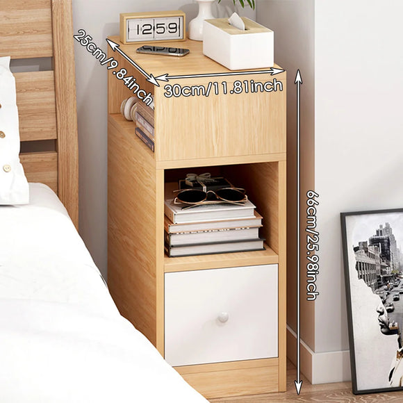 Solid Wood Nightstand Bedside End Table with Storage Drawer Bedroom Organizer