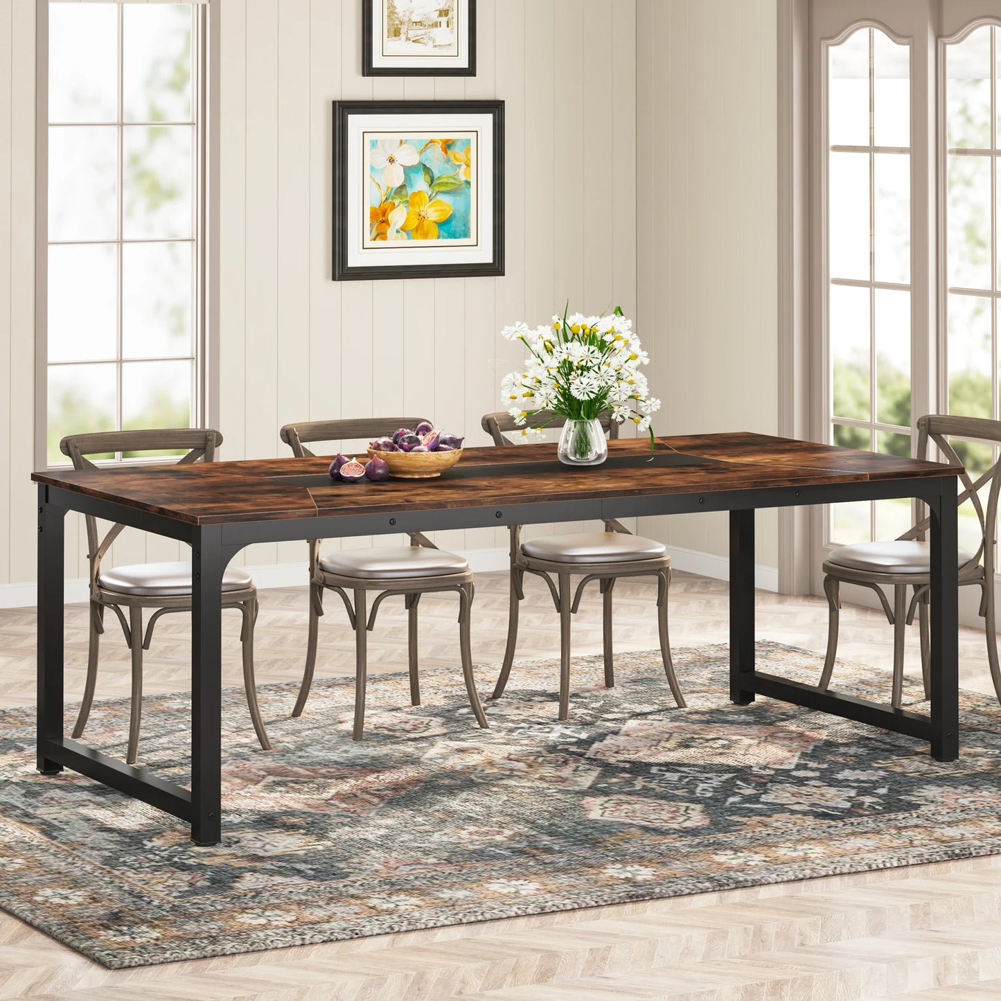 Tribesigns Dining Table, Industrial Kitchen Table for 6-8 Person, Rectangular Dinner Table for Dining Room
