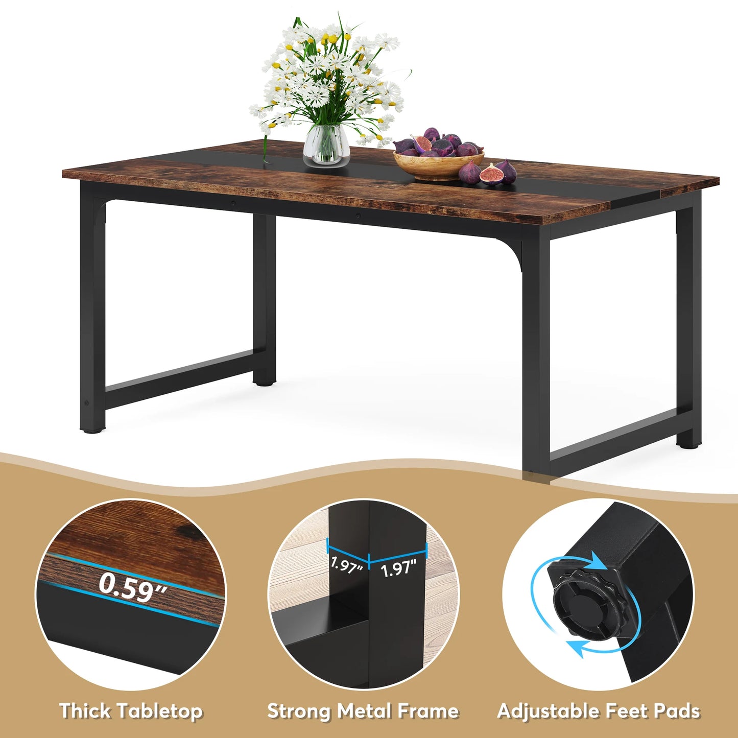 Tribesigns Dining Table, Industrial Kitchen Table for 6-8 Person, Rectangular Dinner Table for Dining Room