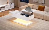 High Gloss Lift Tea Table LED Coffee Table 100x50x45cm With LED Lighting Storage Space Half-lift Table Top And Side-sliding