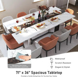71 Inch Large Rectangular Dining Table with Marble Color Waterproof Tabletop and Adjustable Legs, 6 Feet Family Dining Table