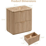 Fluted Nightstand, Night Stand Farmhouse with 2 Drawers, End Table with Faux Marble-Look Top, Bedside Table for Bedroom, Living